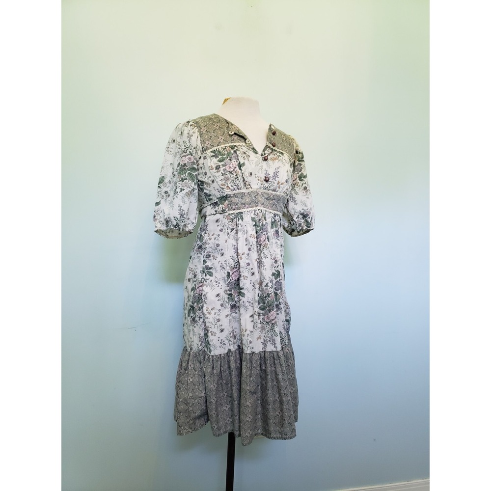 VTG Womens Sz 3 Floral Prairie Dress Festival‎ Hippie Cottagecore Midi